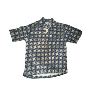 Vintage City Streets Blue and Brown Geometric Shirt Oversized Hawaiian Style